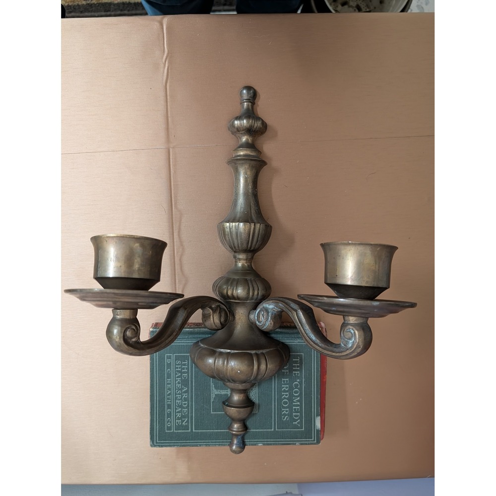 Vintage Brass Double Arm Wall Sconce Candlestick Holder Ornate Traditional Style